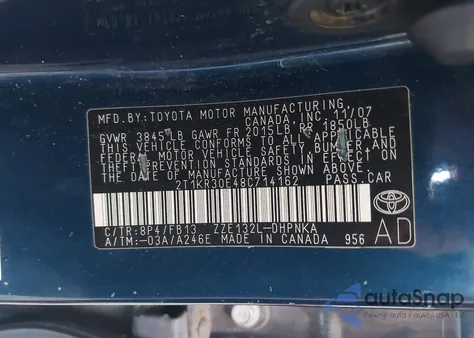 2008 Toyota Matrix Xr from USA, damaged, VIN 2T1KR30E48C714162